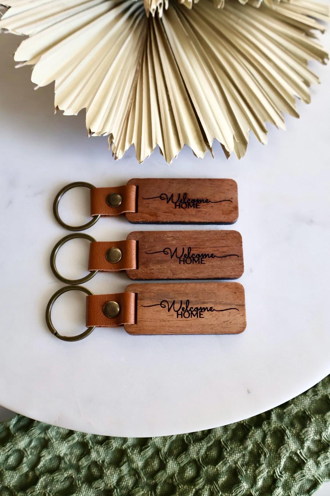 Engraved Wood Keychain | Welcome Home | Realtor Client Gift | Housewarming Favor