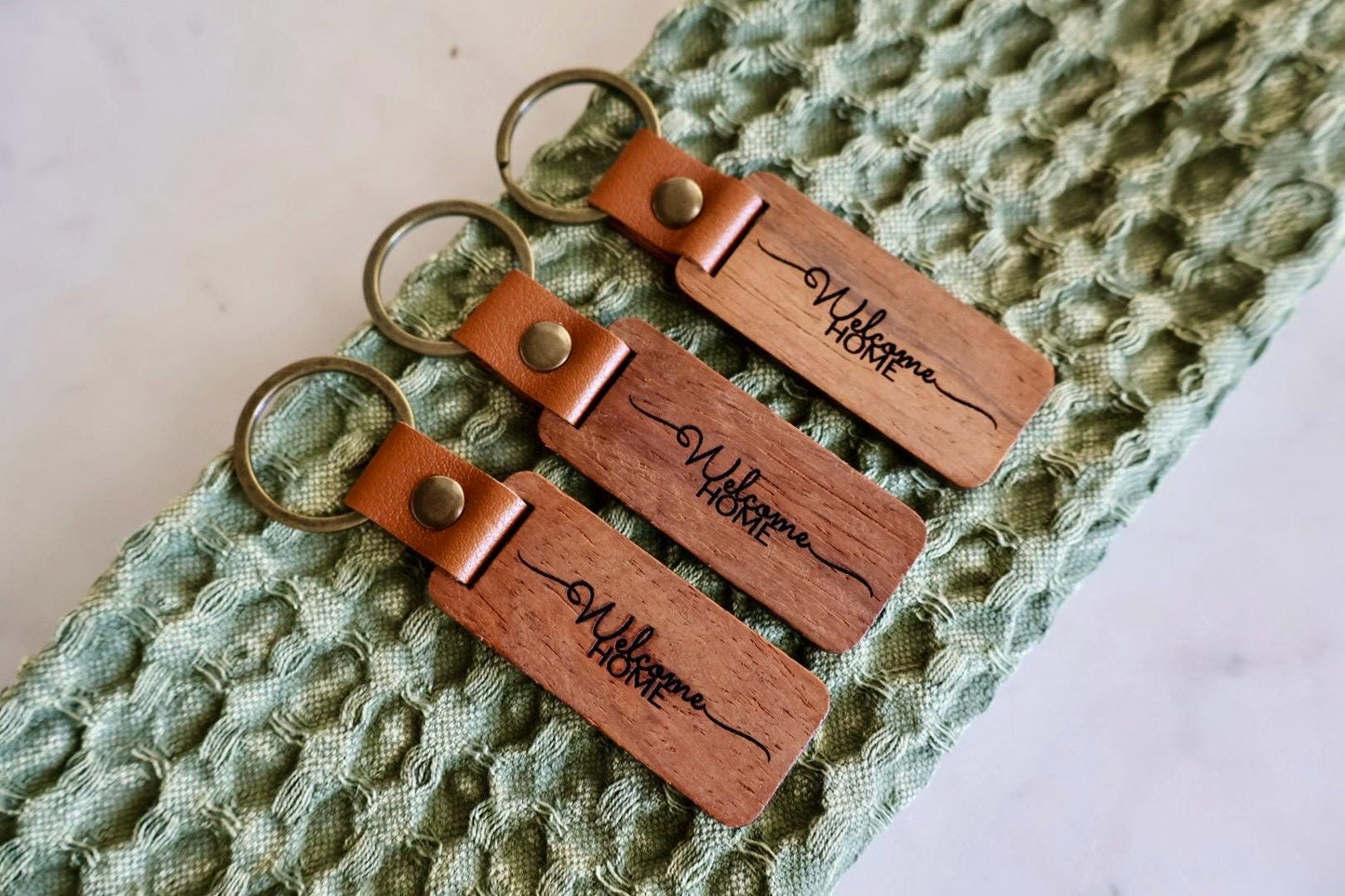Engraved Wood Keychain | Welcome Home | Realtor Client Gift | Housewarming Favor