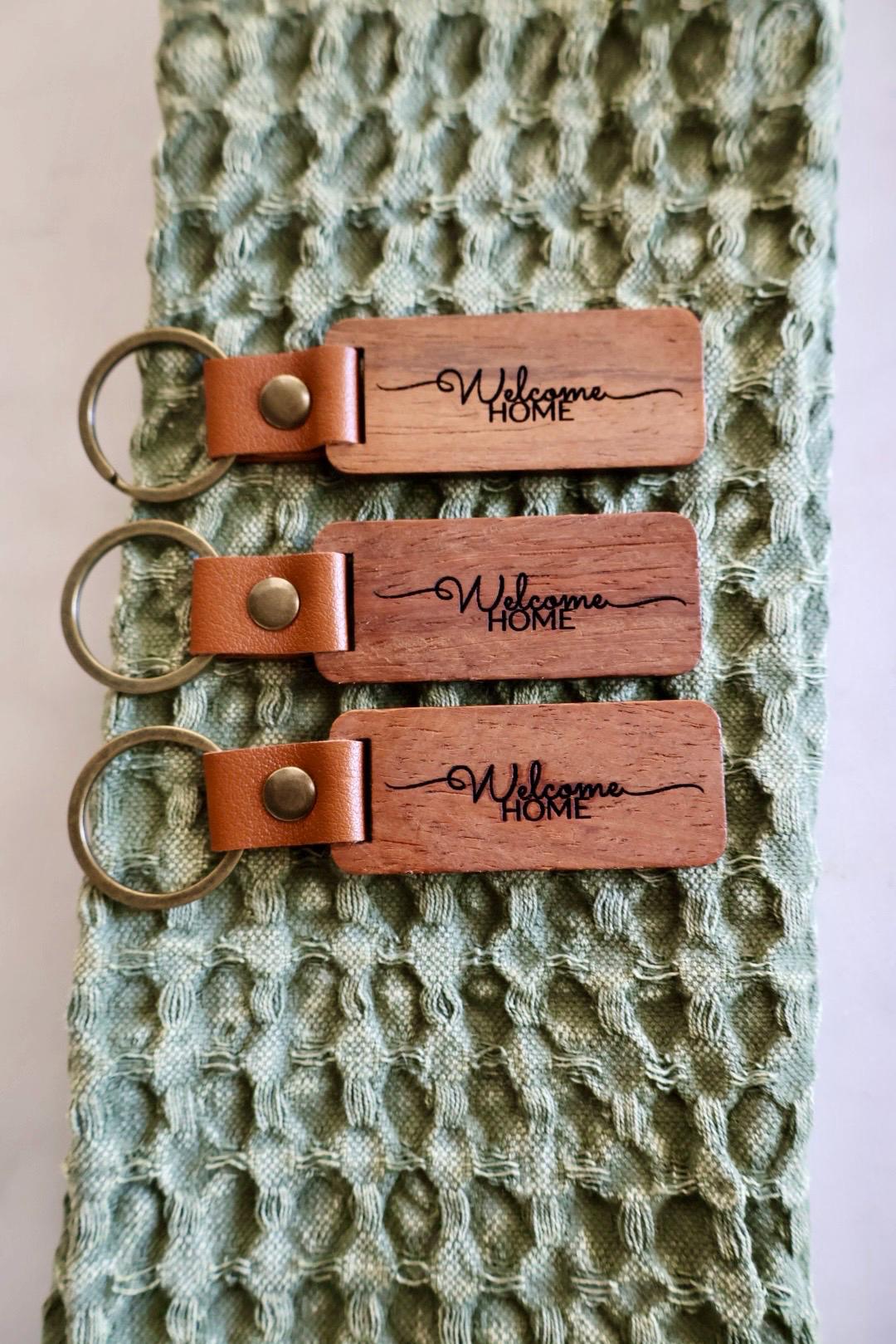 Engraved Wood Keychain | Welcome Home | Realtor Client Gift | Housewarming Favor